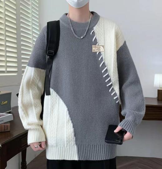 F012206都市气质风格撞色拼接针织衫套头毛衣 商品图0