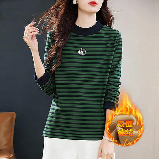 德绒条纹打底衫女2026秋冬季新款大码显瘦上衣气质半高领长袖内搭 商品图4