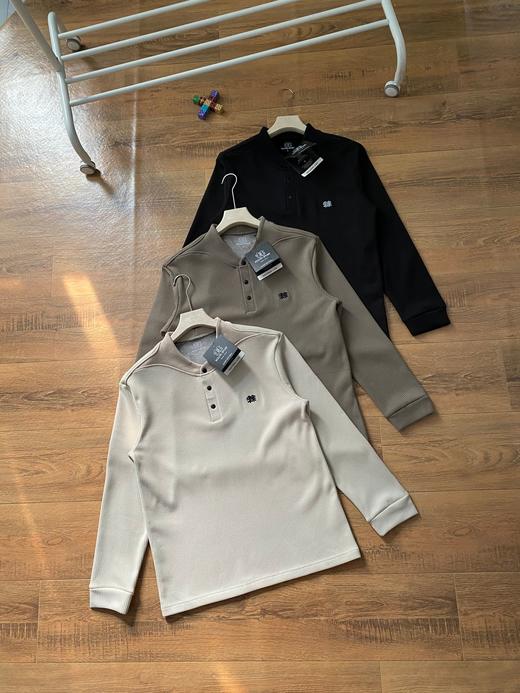 可隆男款加绒加厚星星格  三粒扣特色衣领保暖商务休闲T恤 商品图0