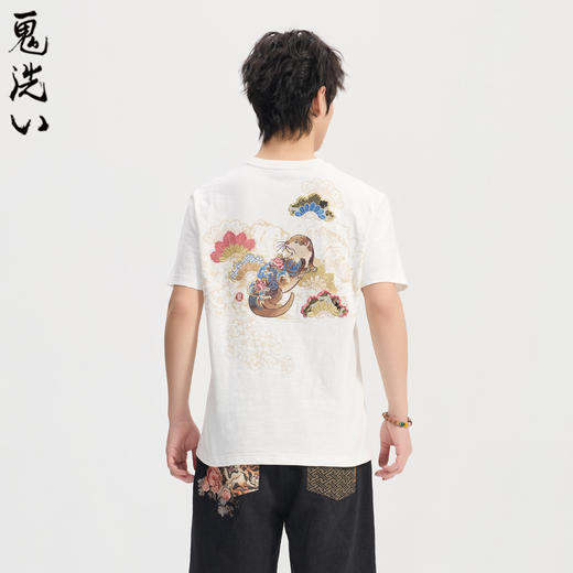ONIARAI/鬼洗26春季新品泥棒蓝守护の獭绣花短T男短袖 N840297 商品图1