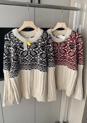 F012212新款麻花纹拼色提花基础圆领毛衣女款