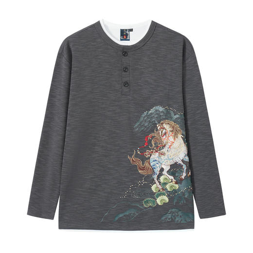 ONIARAI/鬼洗26春泥棒蓝马上来财感温半开领假两件长T男 26NOB52 商品图3