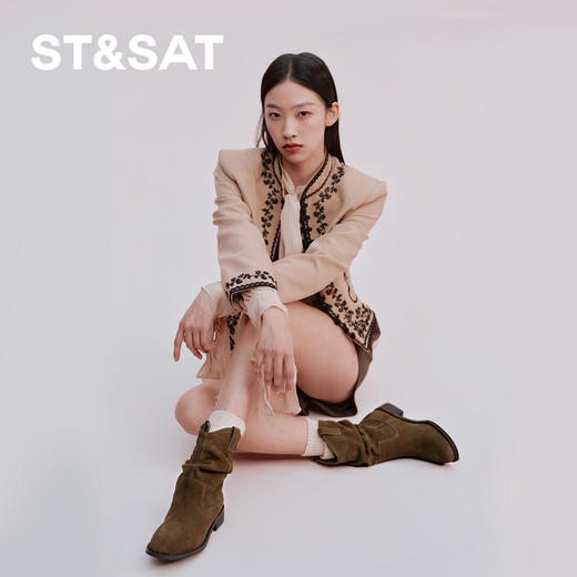 【绒里可选】星期六复古美拉德粗跟V扣堆堆靴SSD4116ECX 商品图3