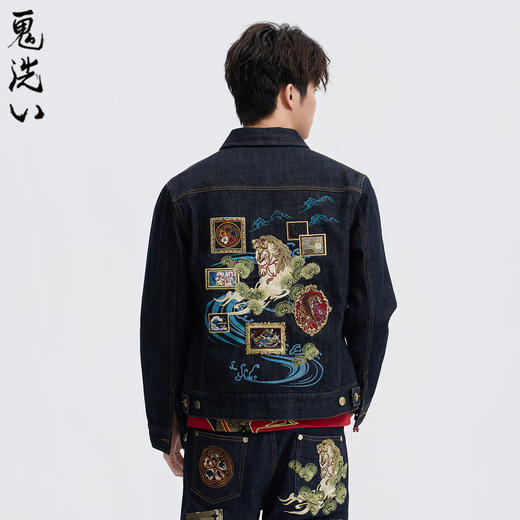 ONIARAI/鬼洗26春季新品泥棒蓝马画框艺术精绣牛仔夹克男 N340247 商品图0