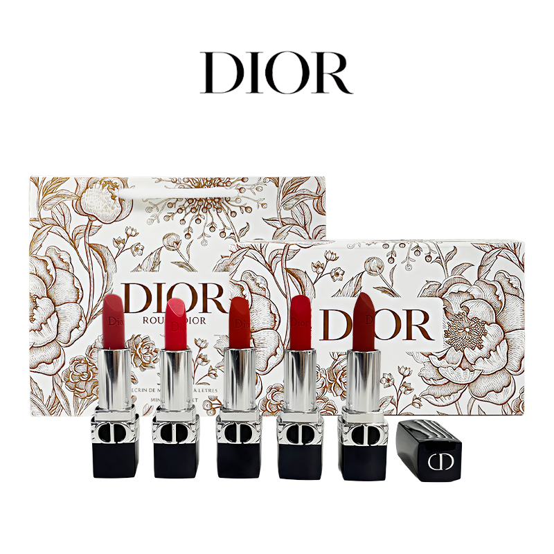 3.8促✿【送礼袋】DIOR迪奥烈焰蓝金口红荷花小样五件套1.5g*5支（丝绒#999+丝绒720+哑光888+丝绒840+丝绒228）  一般贸易  有效期202608