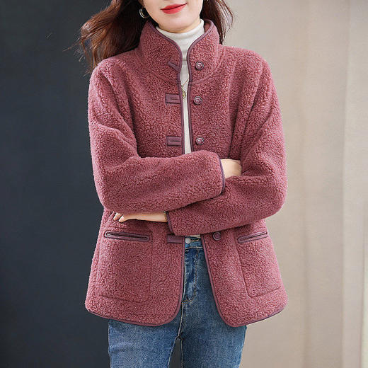 加绒羊羔绒厚外套女冬季新款立领羊羔毛保暖上衣大码气质大衣女装 商品图0