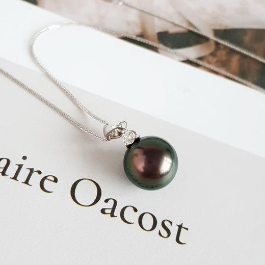 【天然正品】AU750白金镶钻镶天然约9.6MM近正圆无暇大溪地海水珍珠吊坠项链吊坠：16.7*9.6*9.6MM / 项链：40CM 311225NJM35特价：1780 商品图2