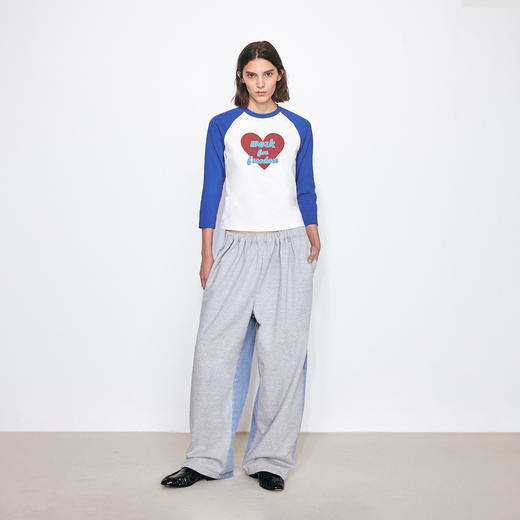 NUTH宽松牛仔拼接可束脚抽绳卫裤女 花灰拼水洗蓝 商品图3