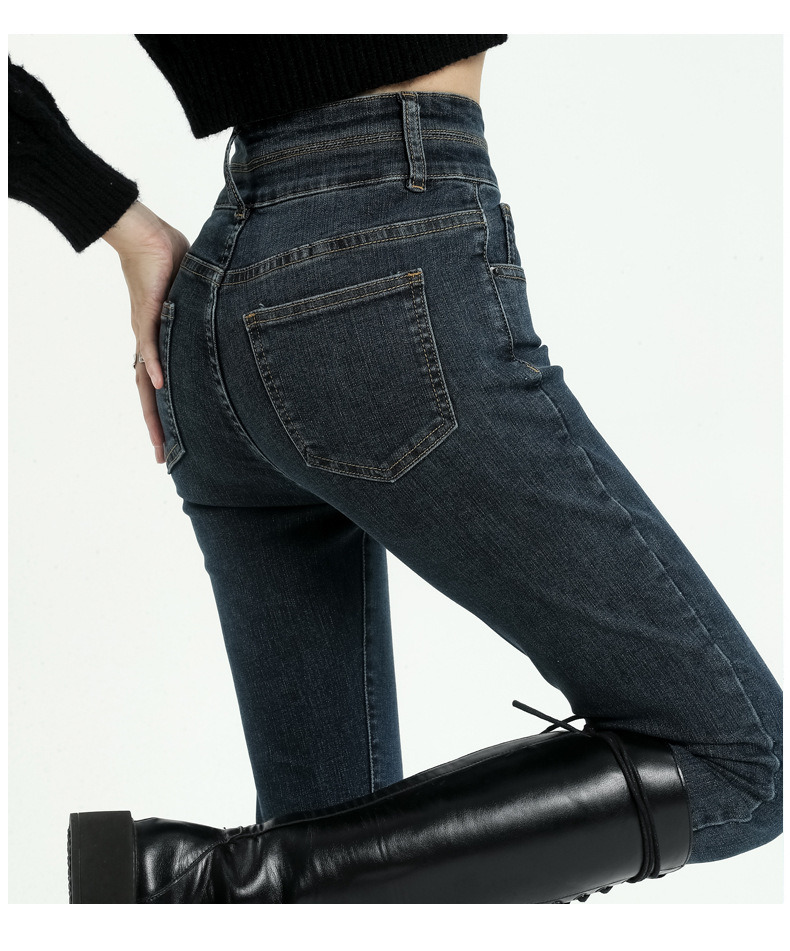 拉夏贝尔紧身小脚牛仔裤女秋季2023新款高腰显瘦修身黑色铅笔