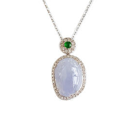 【天然正品】A货翡翠AU750白金镶钻镶天然紫罗兰色貔貅造型翡翠（好运、招财）吊坠项链20.4*11.3*9.5MM（皆取最大值）281225NJS24