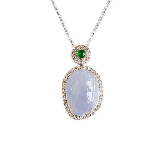 【天然正品】A货翡翠AU750白金镶钻镶天然紫罗兰色貔貅造型翡翠（好运、招财）吊坠项链20.4*11.3*9.5MM（皆取最大值）281225NJS24 商品图0