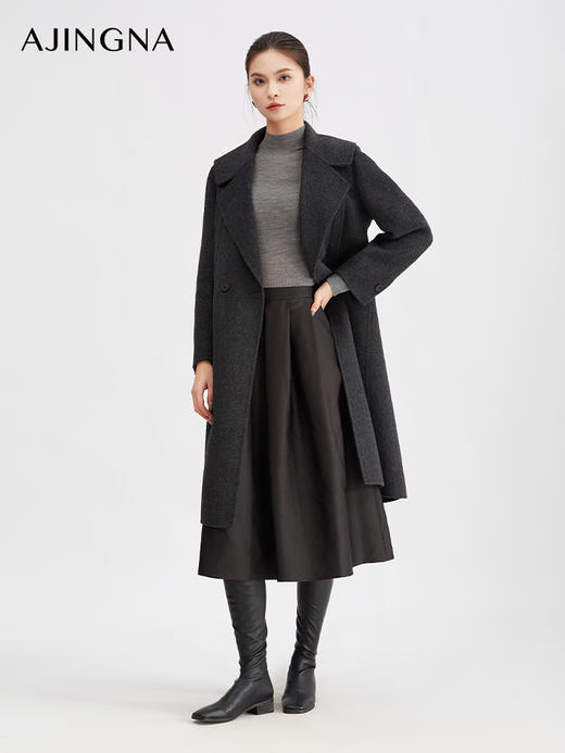 【商场同款】阿菁娜冬季新款复古感长款双面绒大衣加大翻驳领廓形垂坠修饰身形A30D511099.1 商品图1