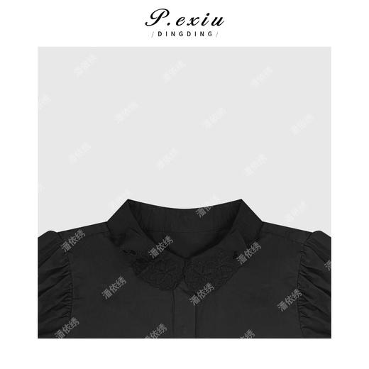 04-3潘依绣丁丁宠粉减龄松弛泡泡袖拼接翻领衬衫Q2094 商品图2