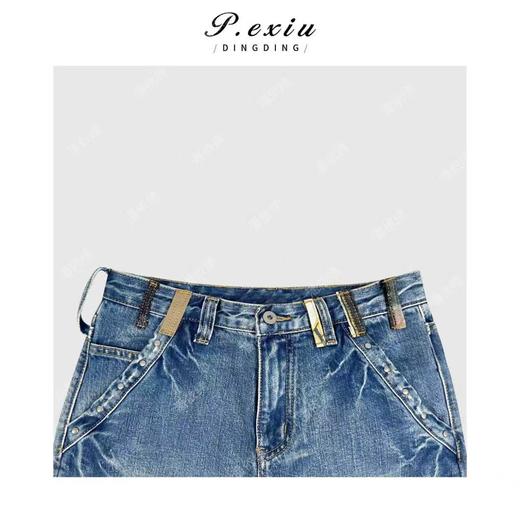 04-3潘依绣丁丁宠粉重工水洗拼贴式耳仔喇叭裤牛仔裤Q58461 商品图2