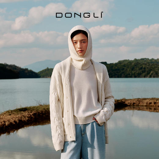 东黎 • 复苏的呼吸 山羊绒女士翻领绞花开衫 6142 商品图0