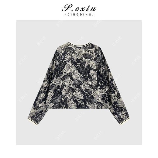 04-6潘依绣丁丁宠粉高级感撞色印花圆领长袖衬衫Q5981 商品图1