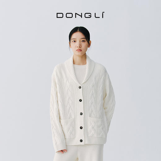 东黎 • 复苏的呼吸 山羊绒女士翻领绞花开衫 6142 商品图1