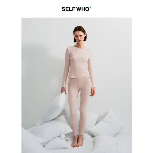 SELFWHO绵羊毛混纺撞色刺绣高弹打底衫女2025冬新款修身正肩上衣 商品图2