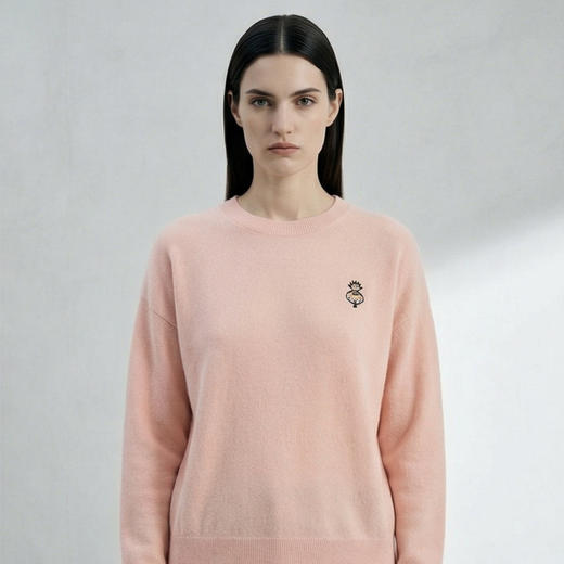 KINGDEER/KD秋冬新款女式圆领刺绣长袖羊绒衫L805554全部红色款鹿王 红色 商品图9