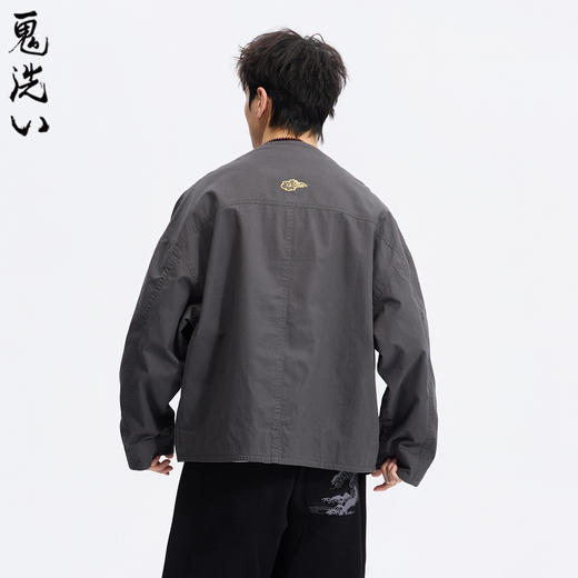 ONIARAI/鬼洗26春季泥棒蓝葫芦金鱼同色刺绣复古V领外套男N340253 商品图2