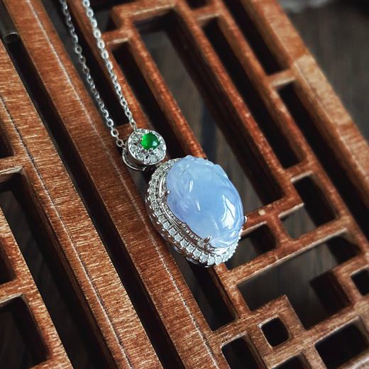 【天然正品】A货翡翠AU750白金镶钻镶天然紫罗兰色貔貅造型翡翠（好运、招财）吊坠项链20.4*11.3*9.5MM（皆取最大值）281225NJS24 商品图8