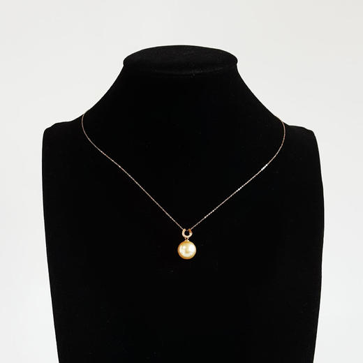 【天然正品】AU750黄金镶钻镶天然约12.2MM近正圆无暇香槟金色海水珍珠吊坠项链21.2*12.2*12.2MM（皆取最大值）311225NJM55 商品图5