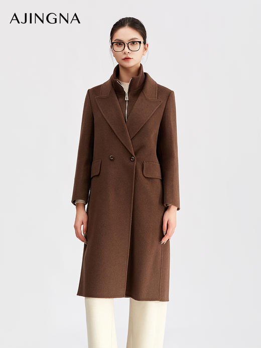 【商场同款】阿菁娜冬季新款极简主义基础款双面绒大衣H型双排扣直筒廓形A30D511110 商品图1