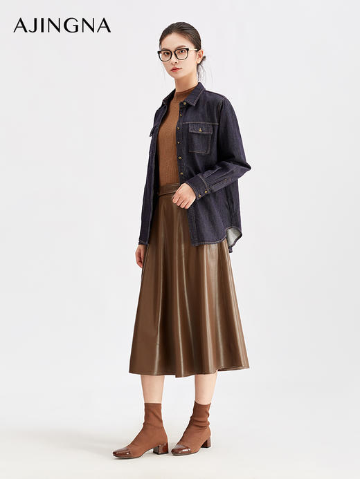 【商场同款】阿菁娜冬季新款复古感A字伞摆半身裙高腰设计金属扣点缀简约不失精致A29D113011 商品图1