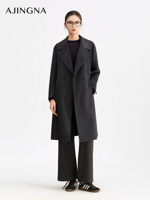 【商场同款】阿菁娜冬季新款复古感长款双面绒大衣加大翻驳领廓形垂坠修饰身形A30D511099.1 商品图0