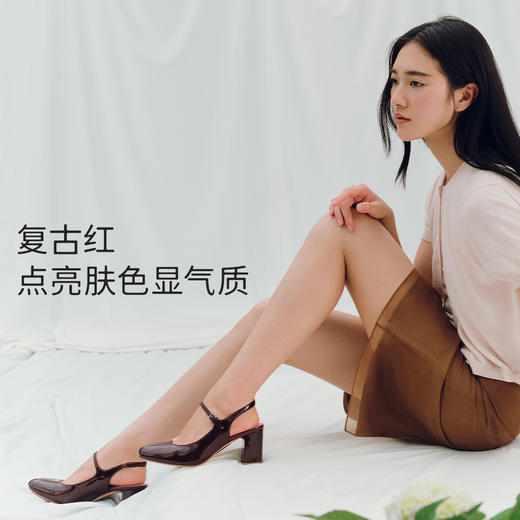 7or9玛丽珍后空粗跟法式复古高跟鞋新款浆果酒 商品图5