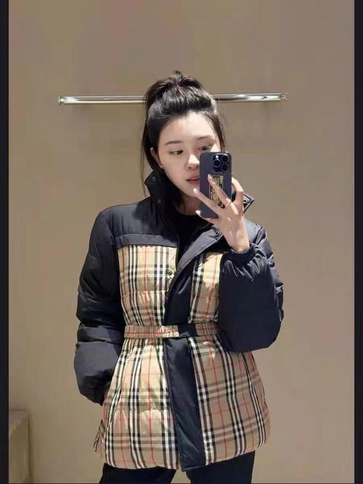 D012254新款格纹拼接双面两穿系腰带羽绒服外套女 商品图12