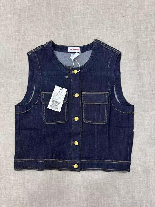 D012279春夏新款设计感口袋圆领 水洗牛仔背心马甲外套 商品图0