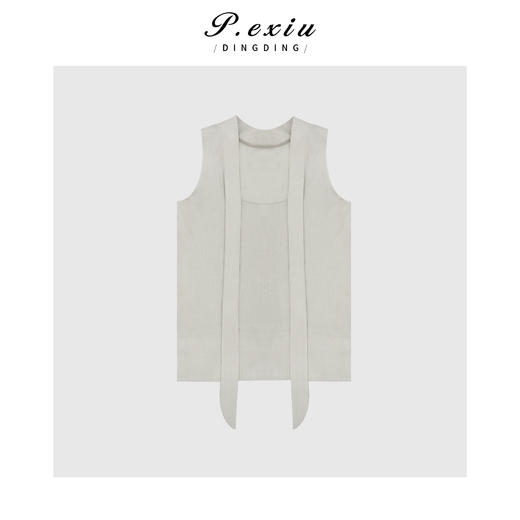 04-1潘依绣丁丁宠粉【风情】天丝亚麻法式肌理感系带背心衬衫 Q3295 商品图0