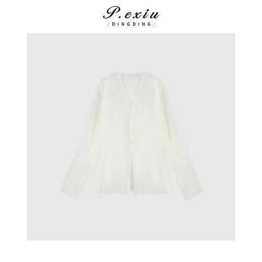 05-6潘依绣丁丁宠粉气质高级叠穿透纱V领衬衫Q6617 商品图0