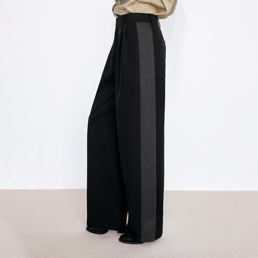 4.10-12号限时8.8折叠券🔥NUTH黑色拼接双褶宽松直筒西裤女 商品图0