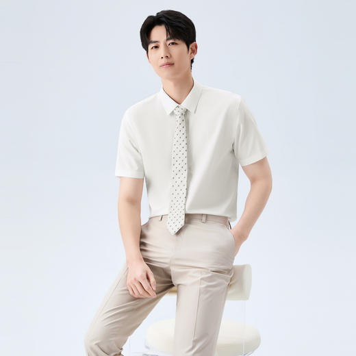 【含莱赛尔】柒牌男装2026夏季细斜纹肌理挺括垂感商务短袖衬衫130A70390 商品图1