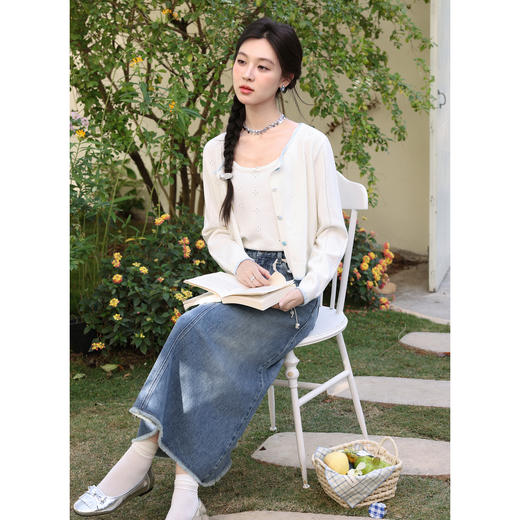 鹿向南「柔蓝序章」牛仔蓝显瘦半身裙春季新款小众设计感A字裙女 商品图4