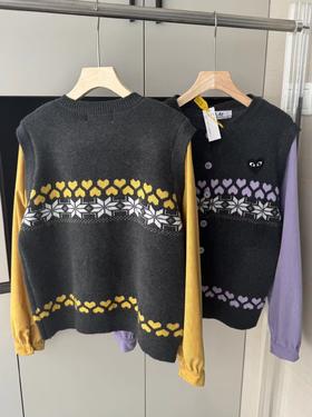 F012211女款费尔岛花纹假两件针织开衫圆领短款