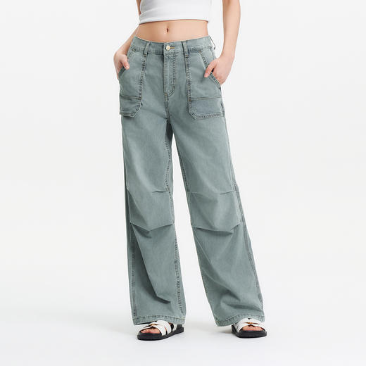 森柔|森马牛仔裤女夏抽绳工装裤凉感宽松美式酷飒风街头阔腿长裤 商品图1