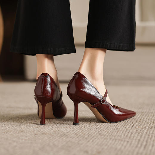 阿么手工女鞋法式高级感一字带高跟鞋百搭不累脚复古浅口单鞋8CM 商品图4