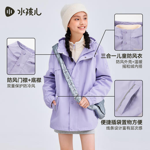 水孩儿童装可拆卸外套女童2025春季新品男童三防上衣立领加绒风衣 商品图3