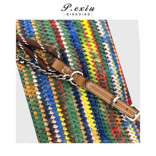 【彩虹包】头层牛皮拼接彩虹编织手提饭盒包 ZC6618 商品图3