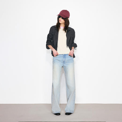 NUTH清爽水洗浅蓝色复古做旧直筒牛仔裤女 商品图3