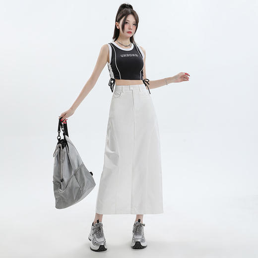 感白色半身裙女夏季设计感小众后开叉字半身长裙高腰直筒裙 商品图1