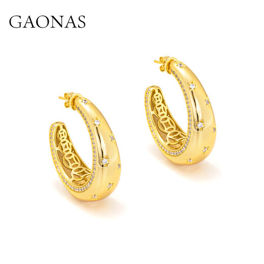 GAONAS  时尚气场亮面金色耳环11672EGO 商品图1