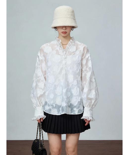 Fab*同款洛可可微透高级感剪花罩衫上衣 商品图0