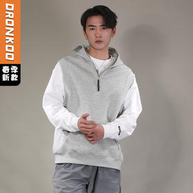 DRONKOO 2026 连帽半拉链马甲拼T恤假两件中厚卫衣