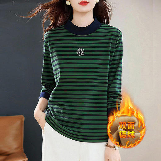 德绒条纹打底衫女2026秋冬季新款大码显瘦上衣气质半高领长袖内搭 商品图2