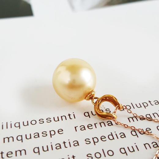 【天然正品】AU750黄金镶钻镶天然约12.2MM近正圆无暇香槟金色海水珍珠吊坠项链21.2*12.2*12.2MM（皆取最大值）311225NJM55 商品图4