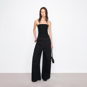 NUTH双腰头多口袋宽松阔腿工装裤女 黑色